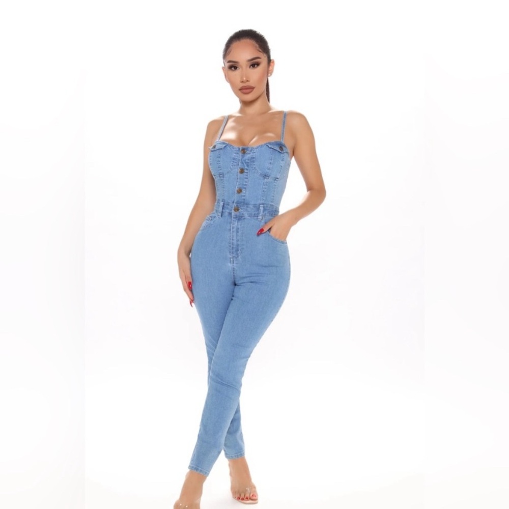 Fashion Nova Loren Denim Overall Jumpsuit